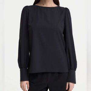 Oak + Fort Minimalist Black Satin Long Sleeve Top